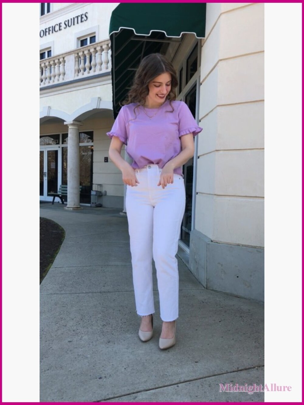 Women's Short Sleeve Ruffle Tee - Casual Loose Fit Summer Top - Picture 7 of 7